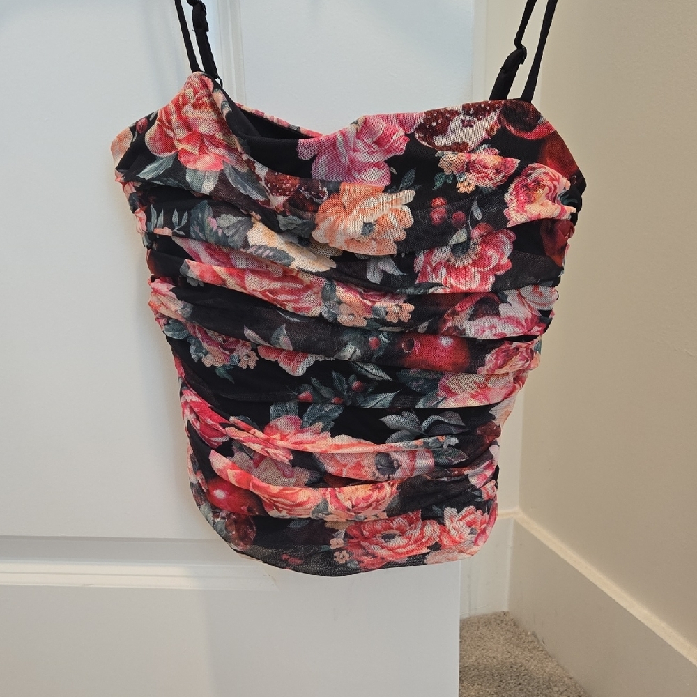 Express Black and Pink Floral Camisole